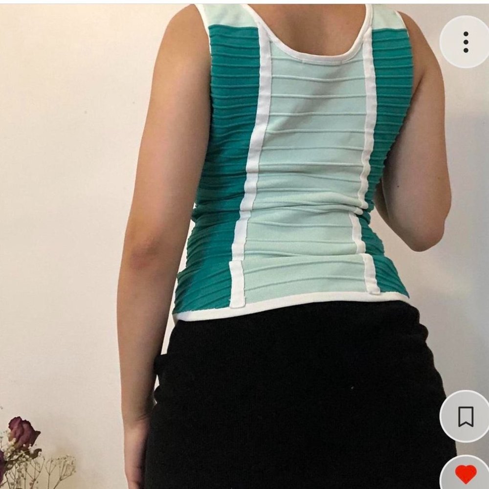 Y2K zip up tank top turqoise green colorblock bandage style S - Picture 2 of 4